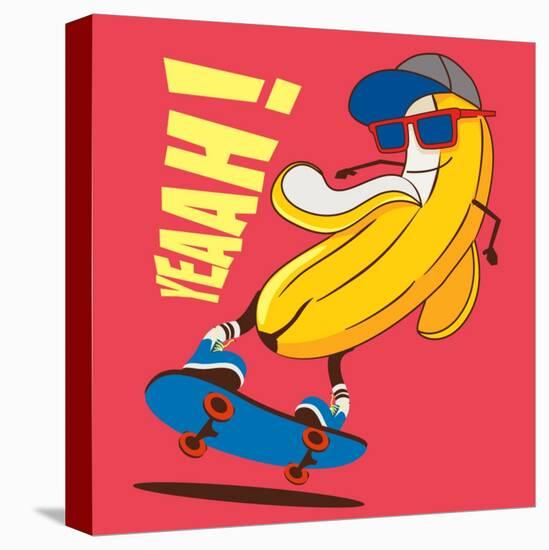 Skate and Cartoon Skater Banana Vector Character-braingraph-Stretched Canvas
