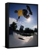 Skateboarder in Action on the Vert-null-Framed Stretched Canvas