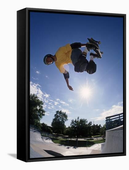 Skateboarder in Action on the Vert-null-Framed Stretched Canvas