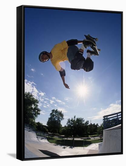 Skateboarder in Action on the Vert-null-Framed Stretched Canvas