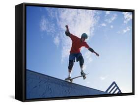 Skateboarder in Action on the Vert-null-Framed Stretched Canvas