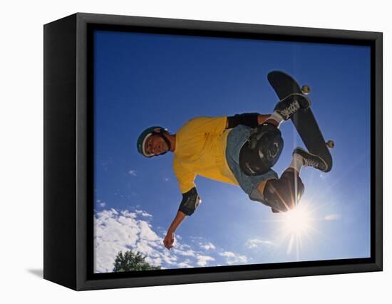 Skateboarder in Action on the Vert-null-Framed Stretched Canvas