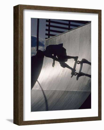 Skateboarder in Action on the Vert-null-Framed Photographic Print