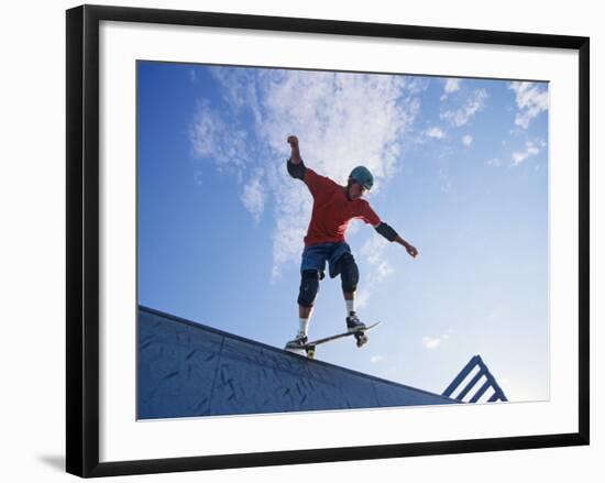 Skateboarder in Action on the Vert-null-Framed Photographic Print