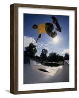 Skateboarder in Action on the Vert-null-Framed Photographic Print