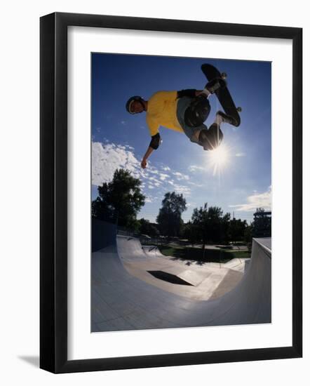 Skateboarder in Action on the Vert-null-Framed Photographic Print