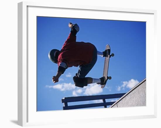 Skateboarder in Action on the Vert-null-Framed Photographic Print