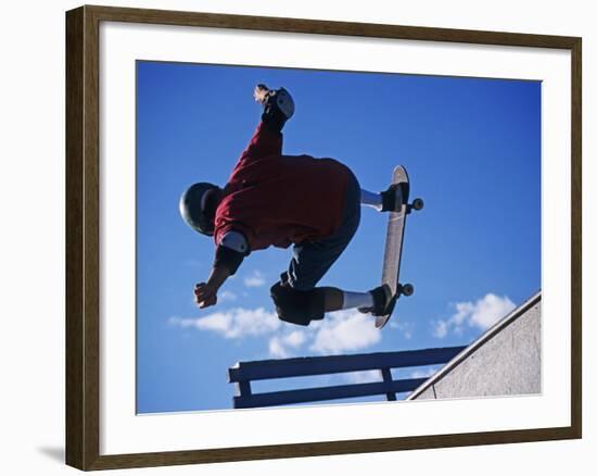 Skateboarder in Action on the Vert-null-Framed Photographic Print