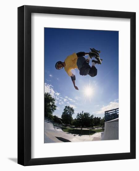 Skateboarder in Action on the Vert-null-Framed Photographic Print