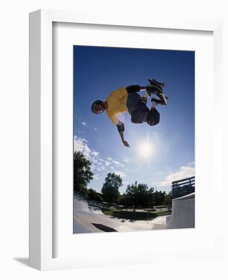 Skateboarder in Action on the Vert-null-Framed Photographic Print