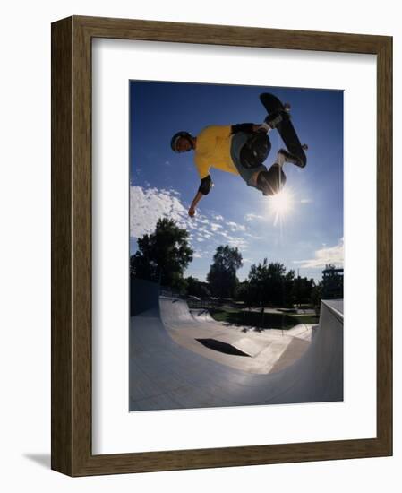 Skateboarder in Action on the Vert-null-Framed Photographic Print