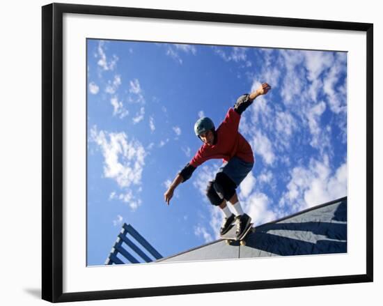 Skateboarder in Action on the Vert-null-Framed Photographic Print