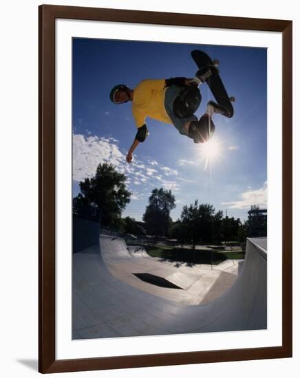 Skateboarder in Action on the Vert-null-Framed Photographic Print