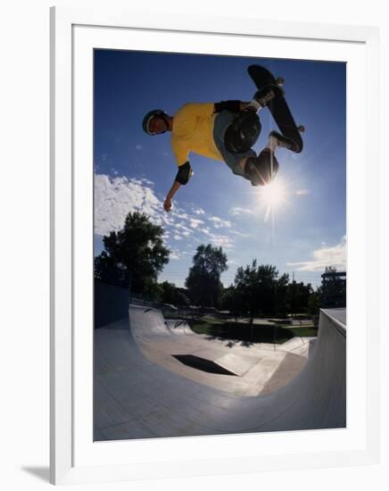 Skateboarder in Action on the Vert-null-Framed Photographic Print