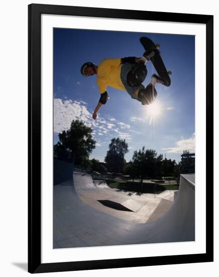 Skateboarder in Action on the Vert-null-Framed Photographic Print