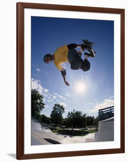 Skateboarder in Action on the Vert-null-Framed Photographic Print