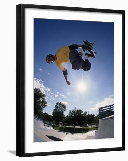 Skateboarder in Action on the Vert-null-Framed Photographic Print