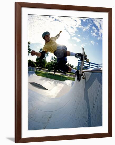 Skateboarder in Action on the Vert-null-Framed Photographic Print