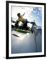 Skateboarder in Action on the Vert-null-Framed Photographic Print