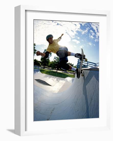 Skateboarder in Action on the Vert-null-Framed Photographic Print