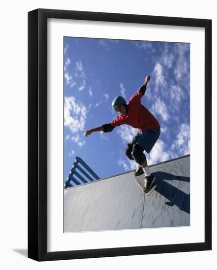 Skateboarder in Action on the Vert-null-Framed Photographic Print