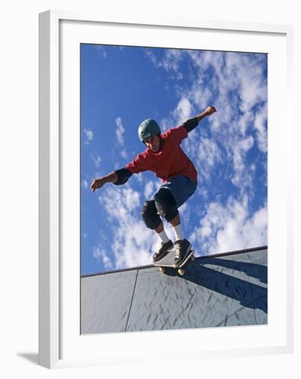 Skateboarder in Action on the Vert-null-Framed Photographic Print