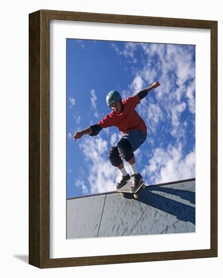 Skateboarder in Action on the Vert-null-Framed Photographic Print