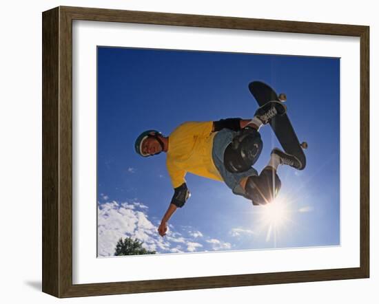 Skateboarder in Action on the Vert-null-Framed Photographic Print