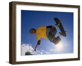 Skateboarder in Action on the Vert-null-Framed Photographic Print