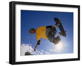 Skateboarder in Action on the Vert-null-Framed Photographic Print