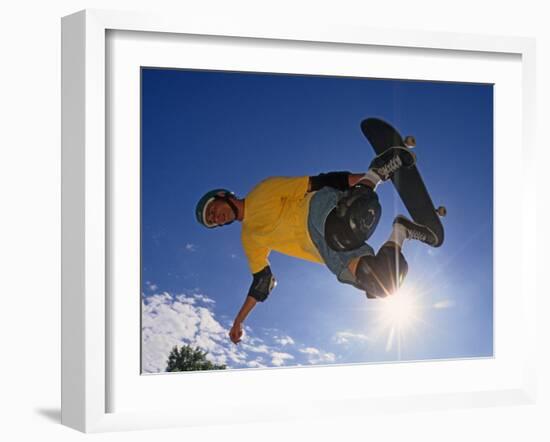 Skateboarder in Action on the Vert-null-Framed Photographic Print