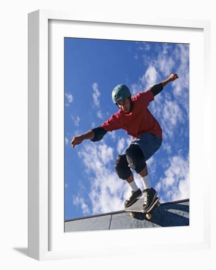 Skateboarder in Action on the Vert-null-Framed Photographic Print