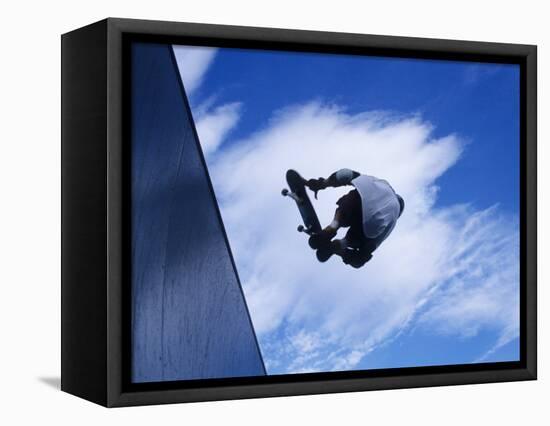 Skateboarder in Action over the Vert-null-Framed Stretched Canvas