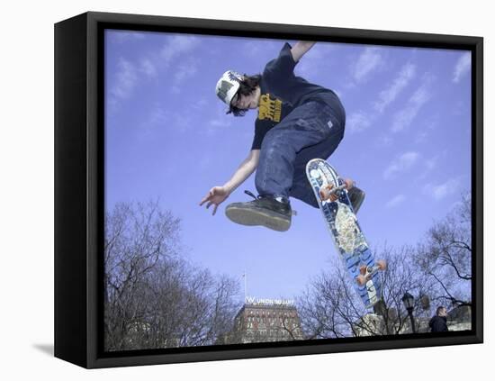 Skateboarder in Midair Doing a Trick-null-Framed Stretched Canvas