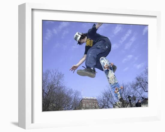 Skateboarder in Midair Doing a Trick-null-Framed Premium Photographic Print