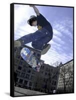 Skateboarder in Midair Doing a Trick-null-Framed Stretched Canvas