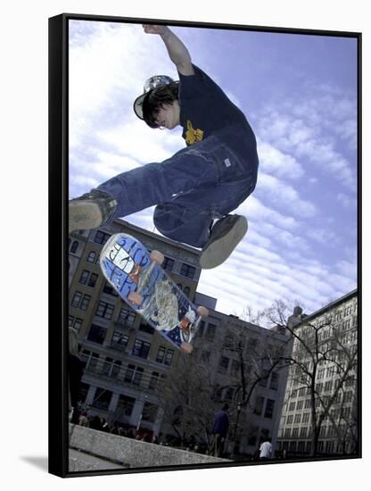 Skateboarder in Midair Doing a Trick-null-Framed Stretched Canvas