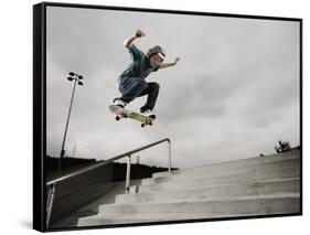 Skateboarder Performing Tricks-null-Framed Stretched Canvas