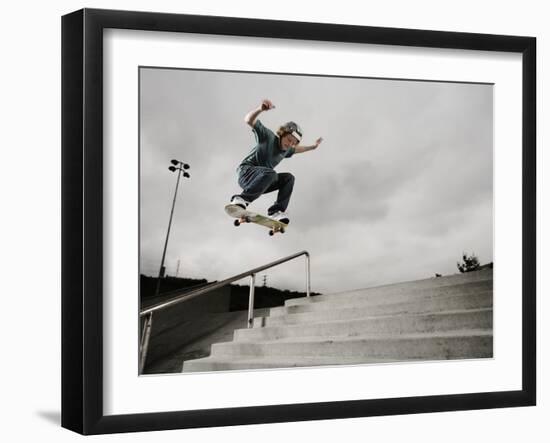 Skateboarder Performing Tricks-null-Framed Premium Photographic Print
