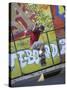 Skateboarder with Graffiti Background-null-Stretched Canvas