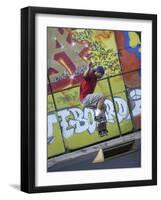 Skateboarder with Graffiti Background-null-Framed Photographic Print