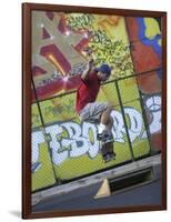 Skateboarder with Graffiti Background-null-Framed Photographic Print