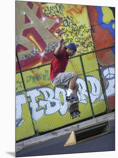 Skateboarder with Graffiti Background-null-Mounted Photographic Print