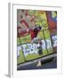 Skateboarder with Graffiti Background-null-Framed Photographic Print