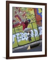 Skateboarder with Graffiti Background-null-Framed Photographic Print