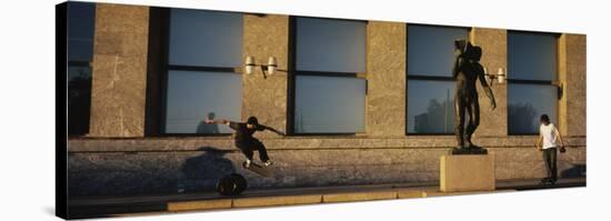 Skateboarders in Front of a Building, Oslo, Norway-null-Stretched Canvas