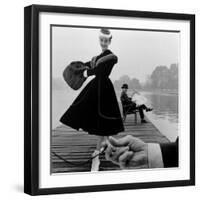 Skater in a Digby Morton Fur Trimmed Velvet Coat and Michael Bentley in the Background, 1955-John French-Framed Premium Giclee Print