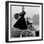 Skater in a Digby Morton Fur Trimmed Velvet Coat and Michael Bentley in the Background, 1955-John French-Framed Giclee Print