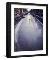 Skater on Frozen Canal, Amsterdam, Netherlands-Michele Molinari-Framed Photographic Print