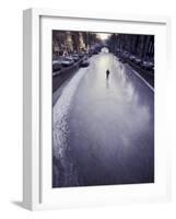 Skater on Frozen Canal, Amsterdam, Netherlands-Michele Molinari-Framed Photographic Print